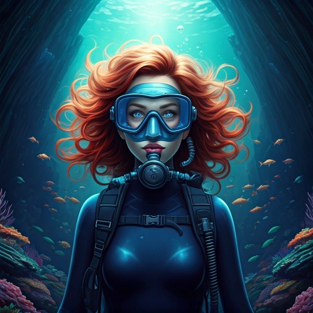 Underwater Scuba Diver Surrounded by Fish
