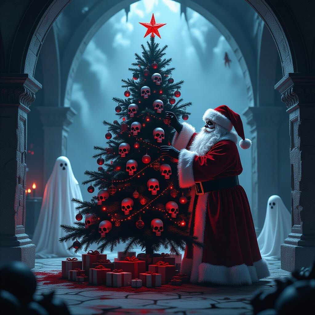 Sinister Christmas Crypt Scene with Skull Tree
