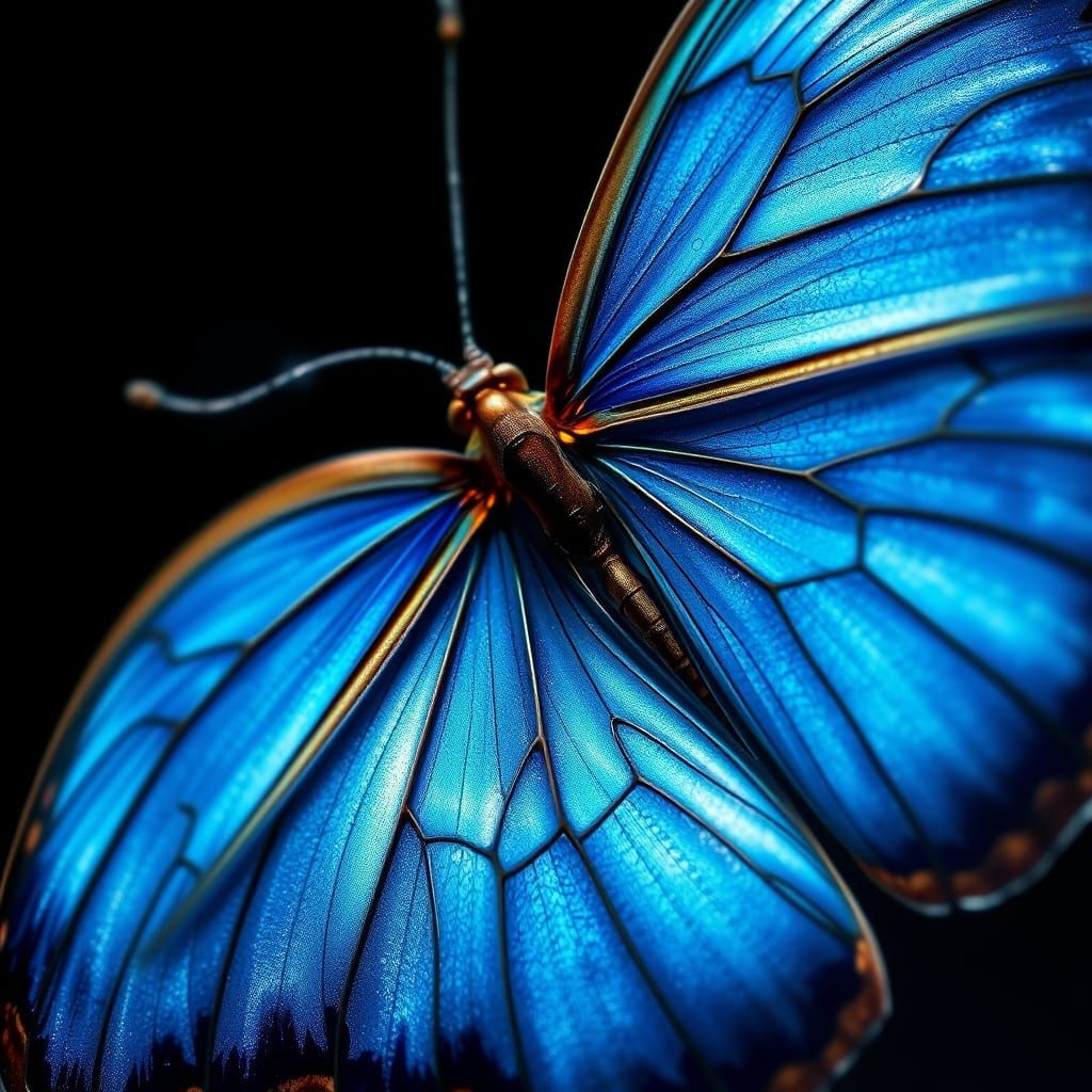 Blue Morpho Butterfly Wings in Flight, Art Nouveau