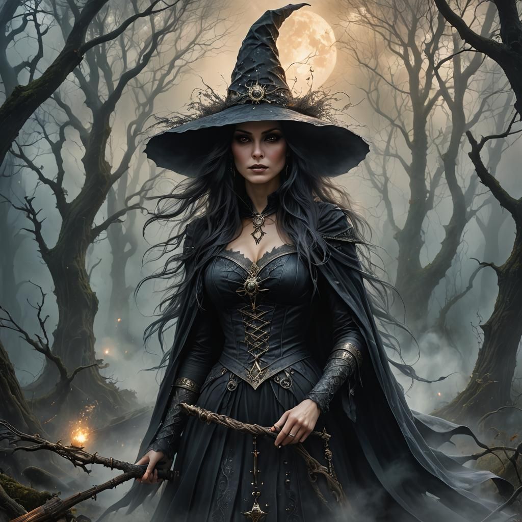 Ethereal Witch in a Mystical Fantasy Landscape