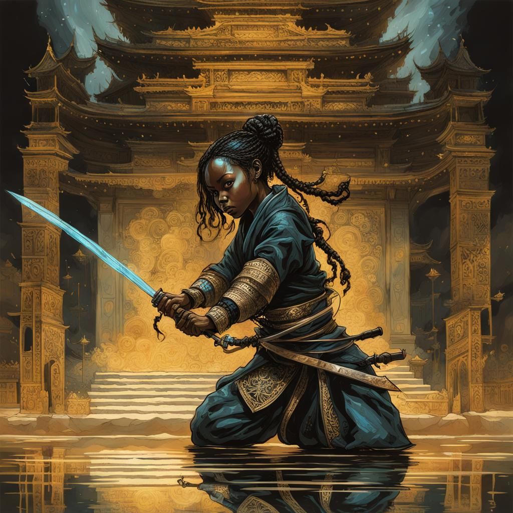 Bioluminescent Chibi Ninja in Dark Fantasy Lace Art