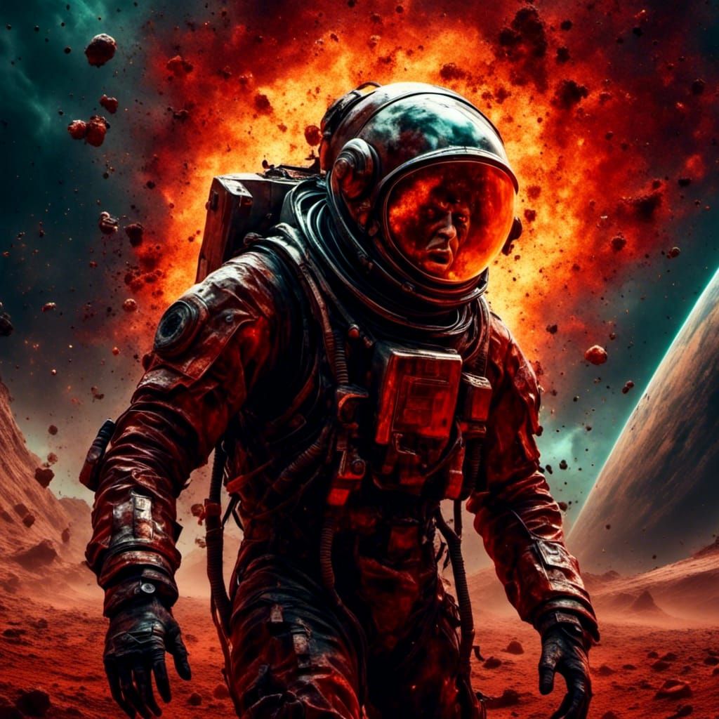 Horrific Mars Colonist Helmet Explosion Digital Portrait