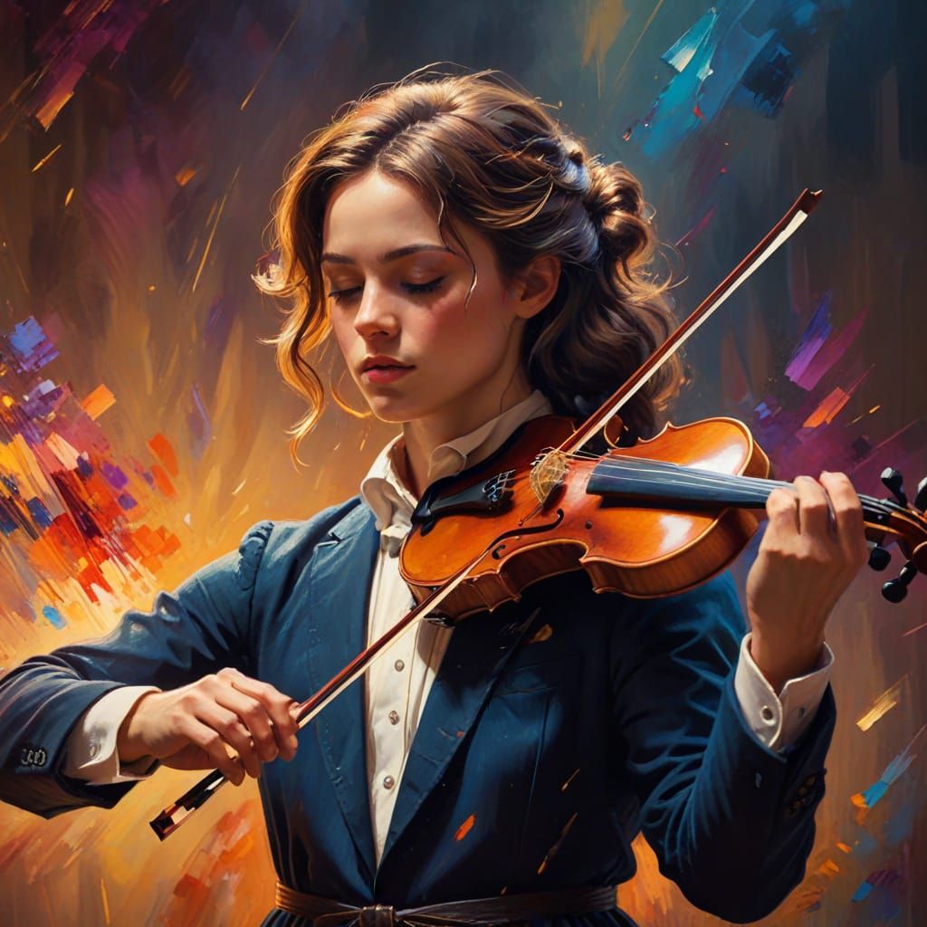 Ethereal Violinist in Warm Oil Painting