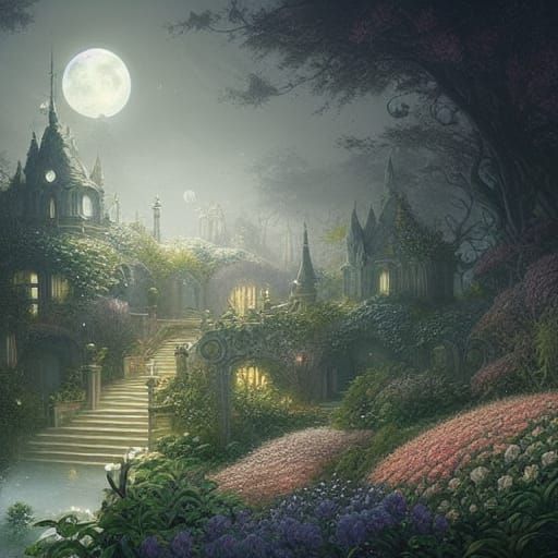 Moonlit Mystical Flower Garden in Fairycore Style