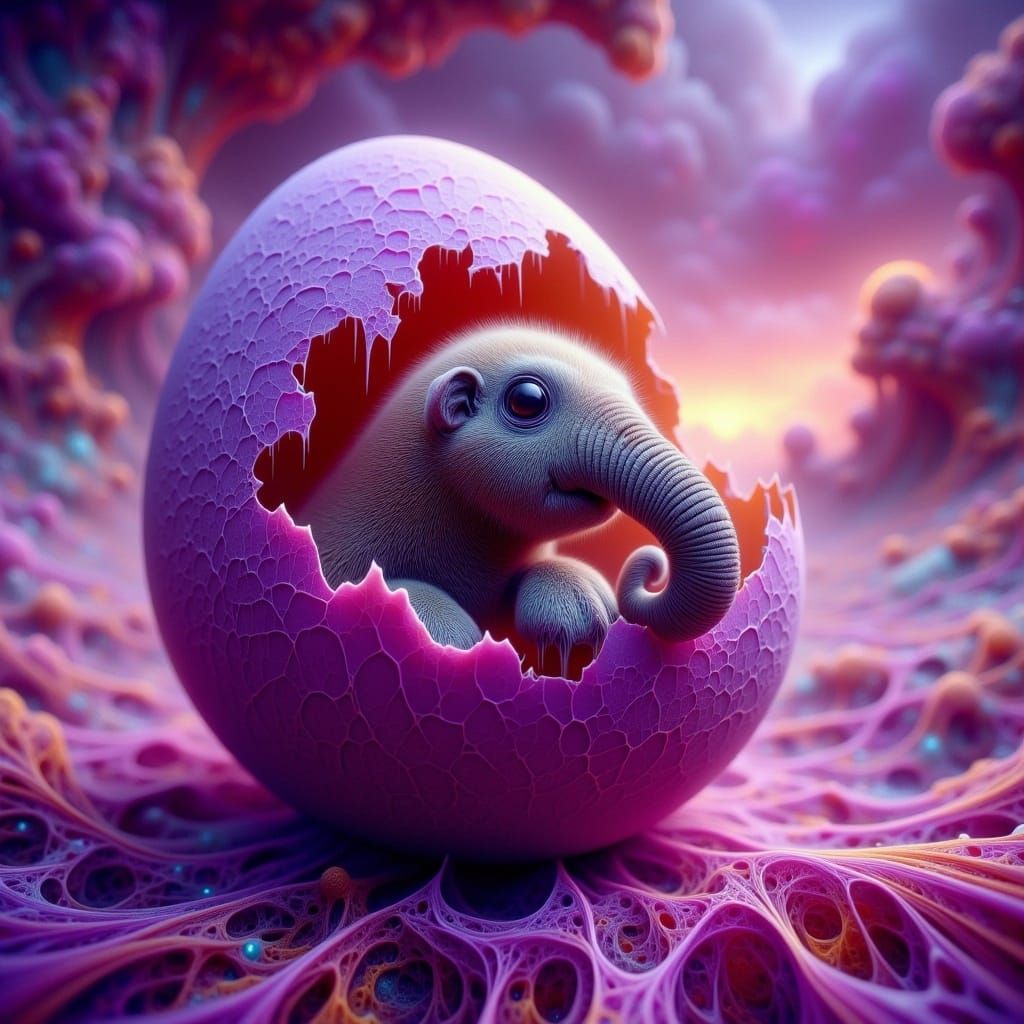 Mammoth Hatchling in Eggshell: A Peaceful Scene