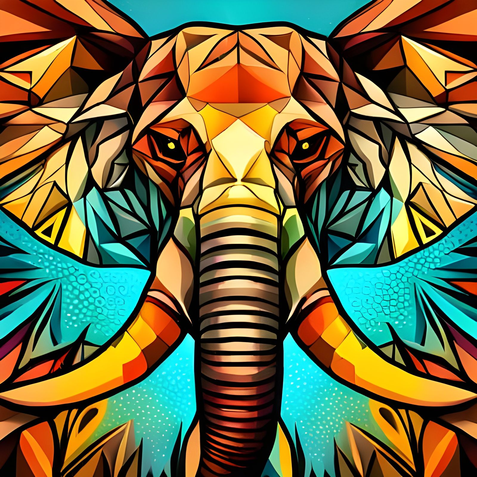 Abstract Geometric Elephant Portrait in Pop Art Style
