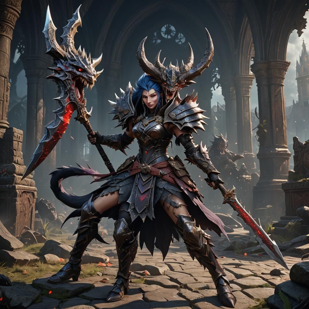 Gothic Queen: Fierce Monster Hunter with Evil Grin