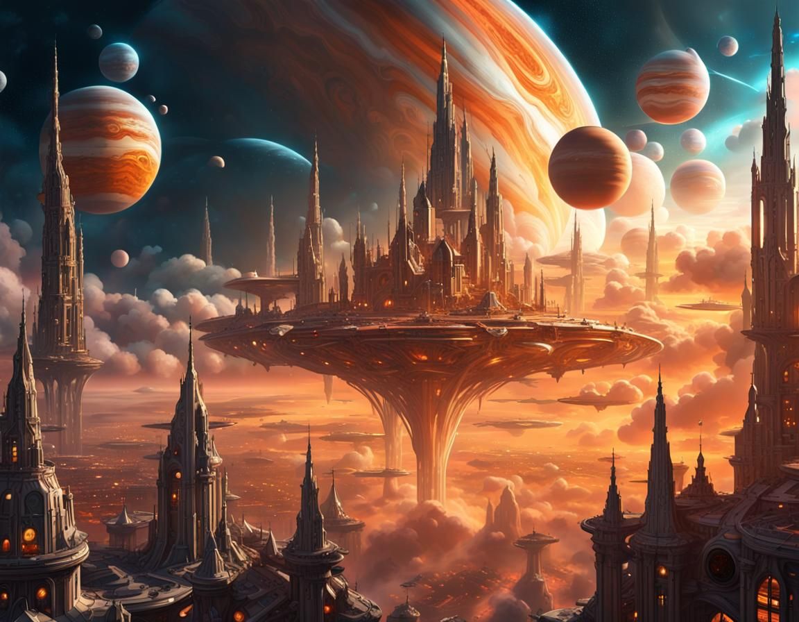 Breathtaking Sci-Fi City Floating Above Jupiter