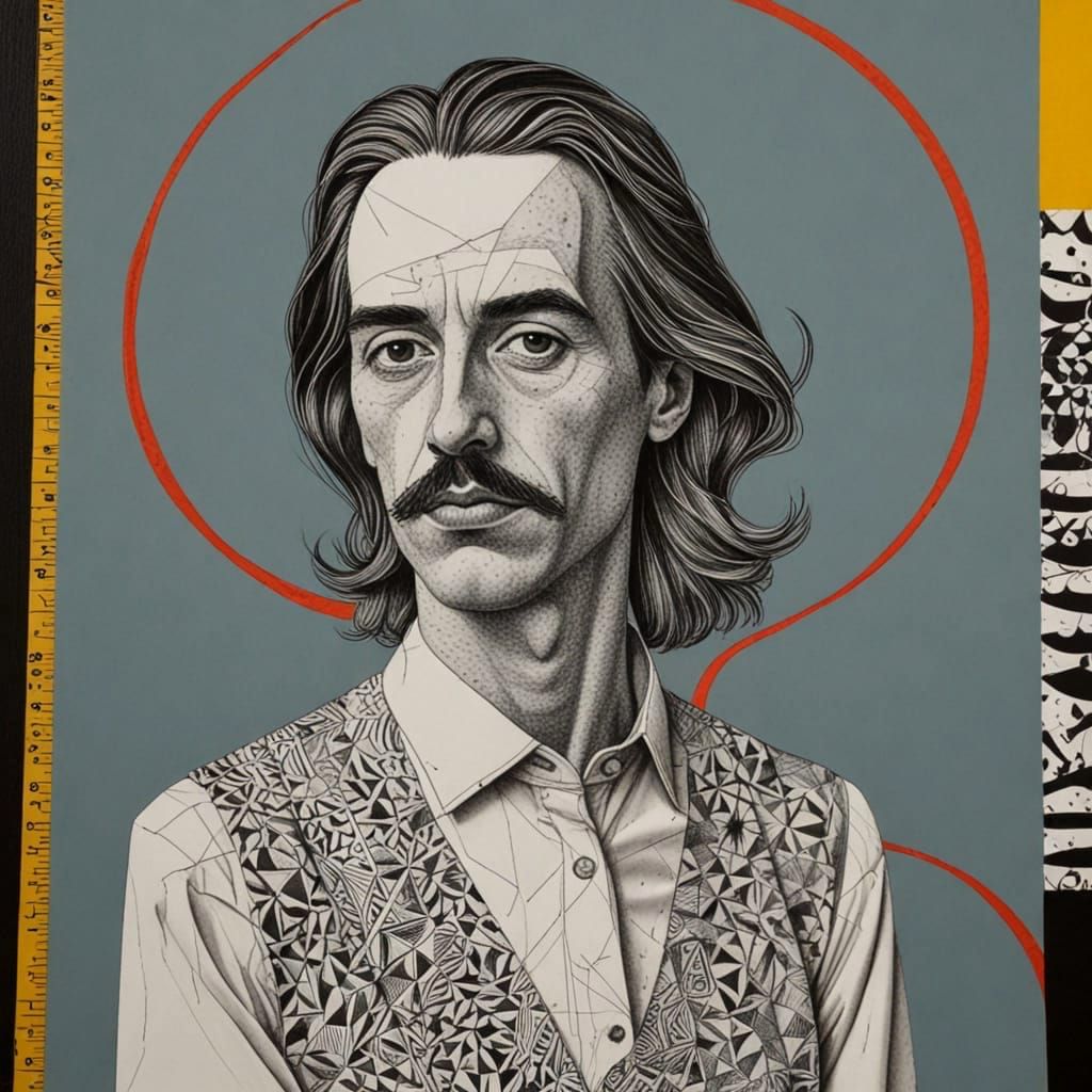 Abstract Man Portrait in Pen and Ink Style