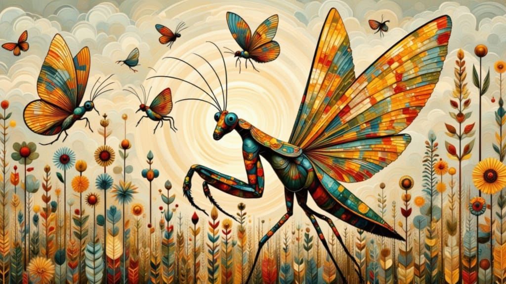 Praying Mantis Frottage Effect with Leaf Rubbings