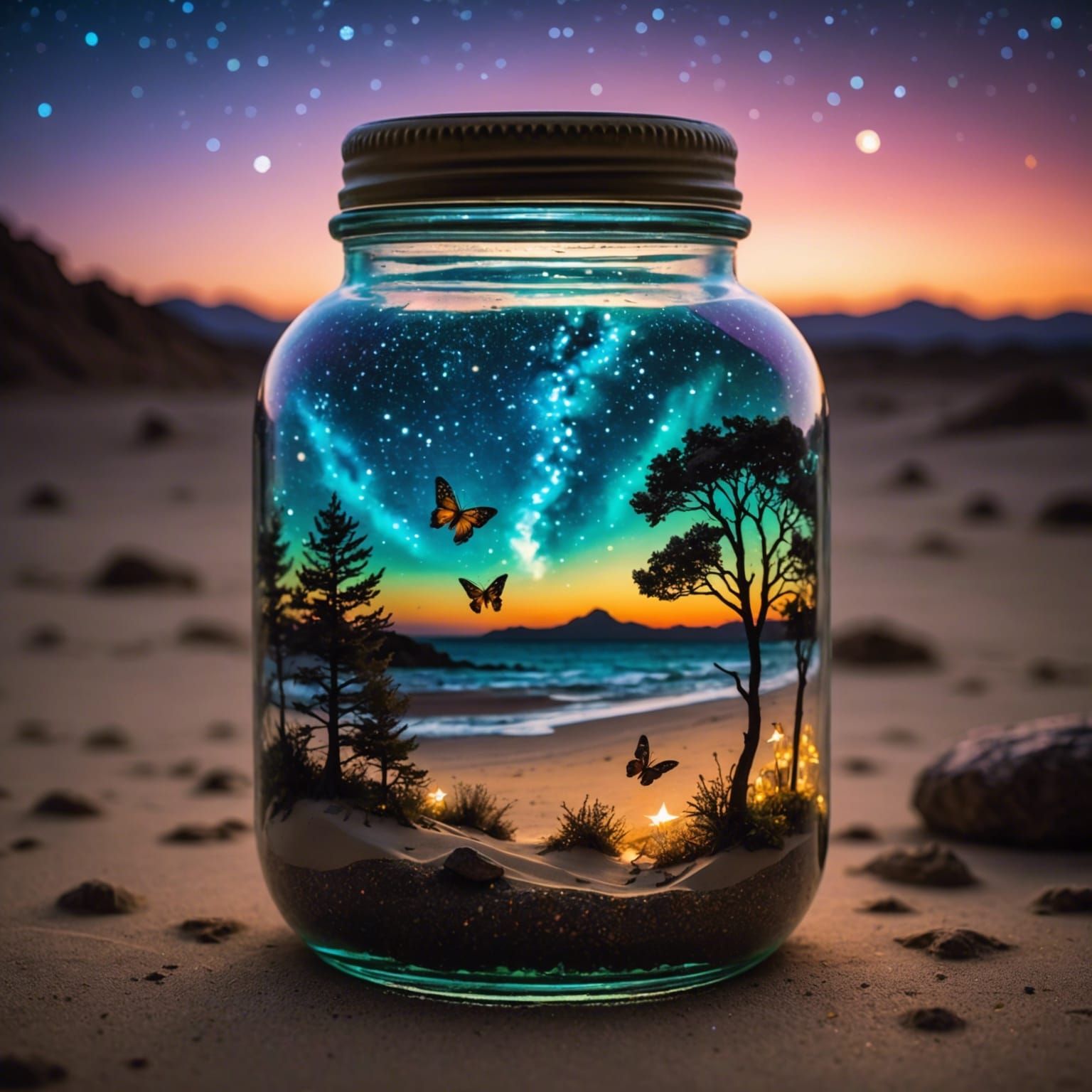 Glowing Dreamscape: Galaxy in a Glass Jar