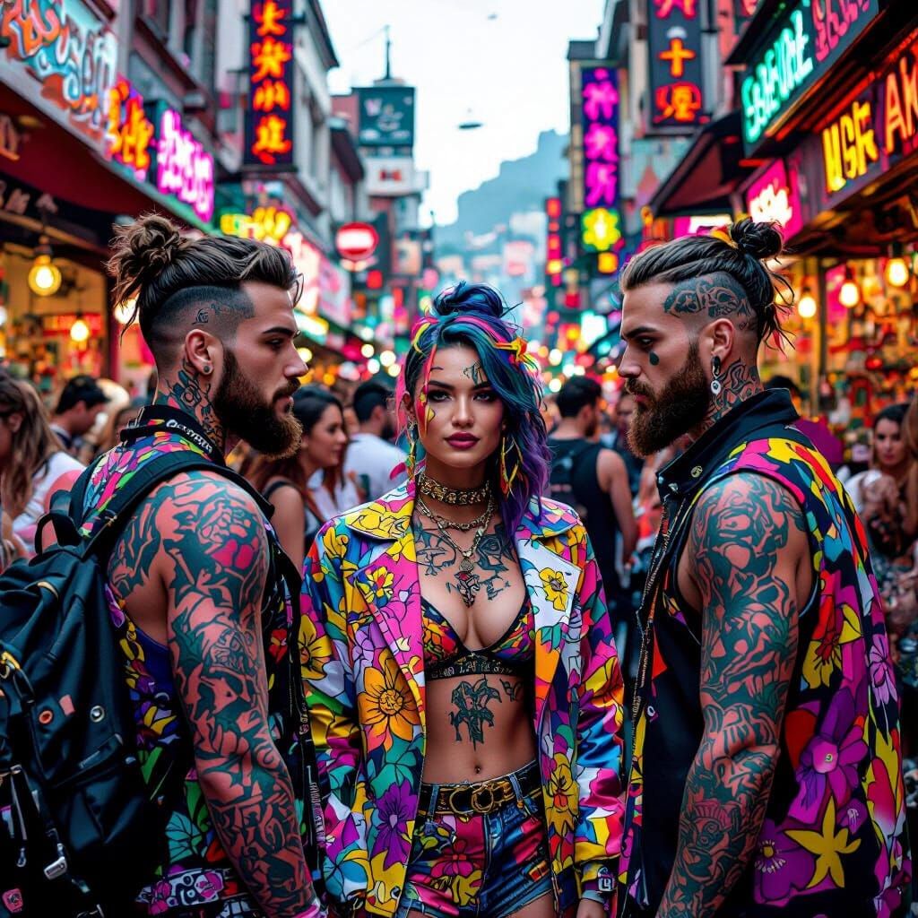 Tattooed People Celebrate at Colorful Street Festival