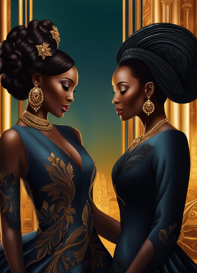 Dark Skinned Couple in Rose Gold Couture