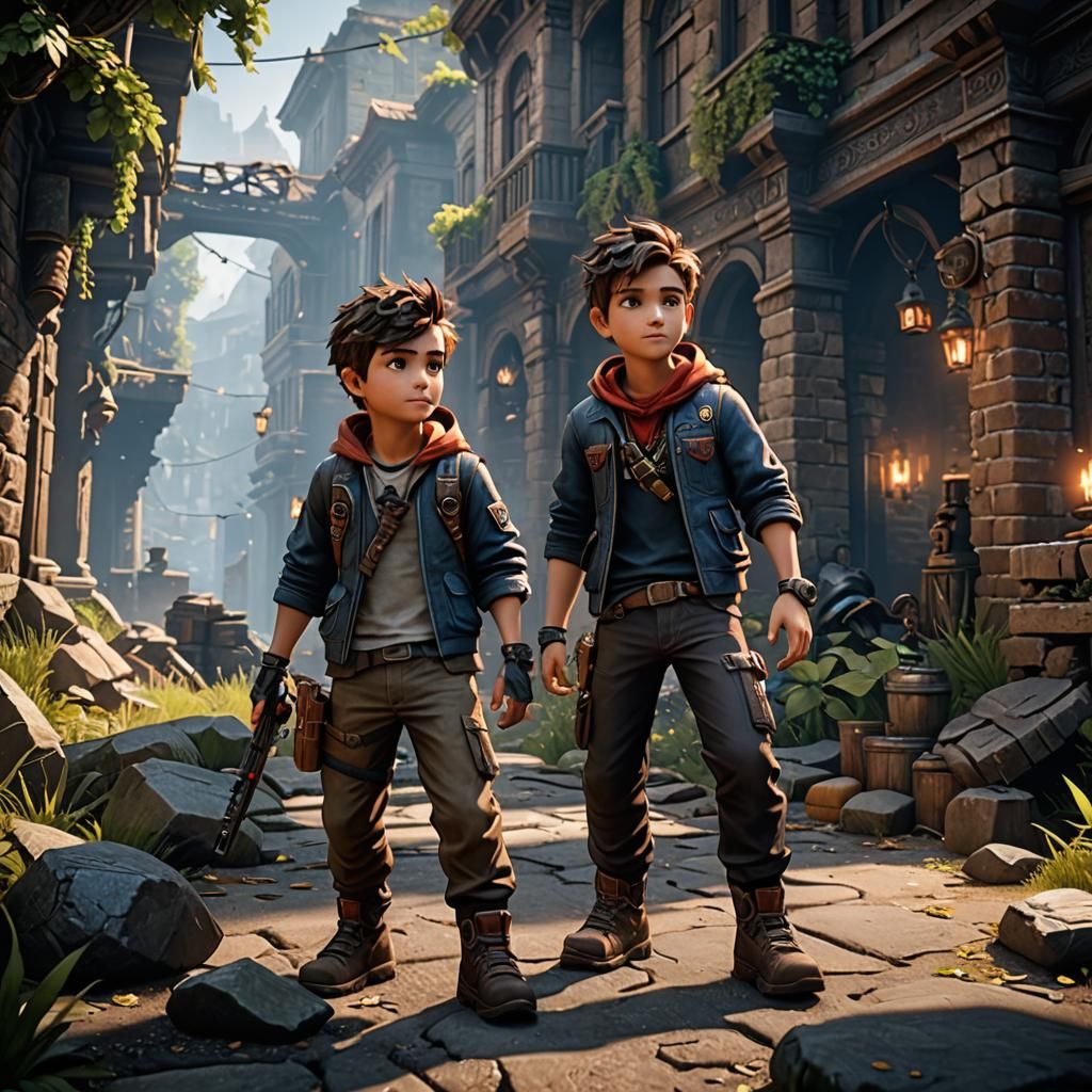 Boys Play Game in 3D Cinematic Style