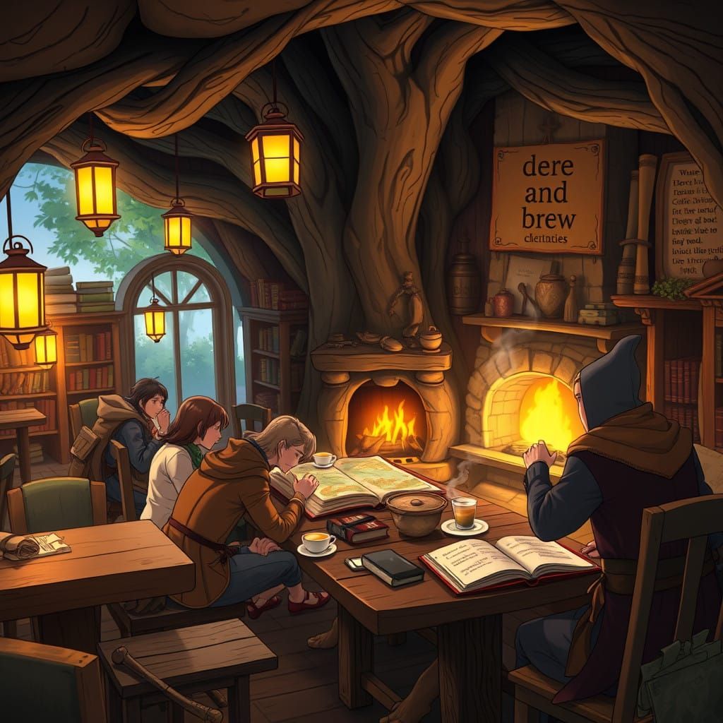 Cozy Coffee Shop in a Hollowed-Out Tree