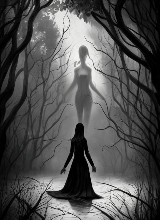 Woman in Shadows: A Sci-Fi Romanticism Illustration