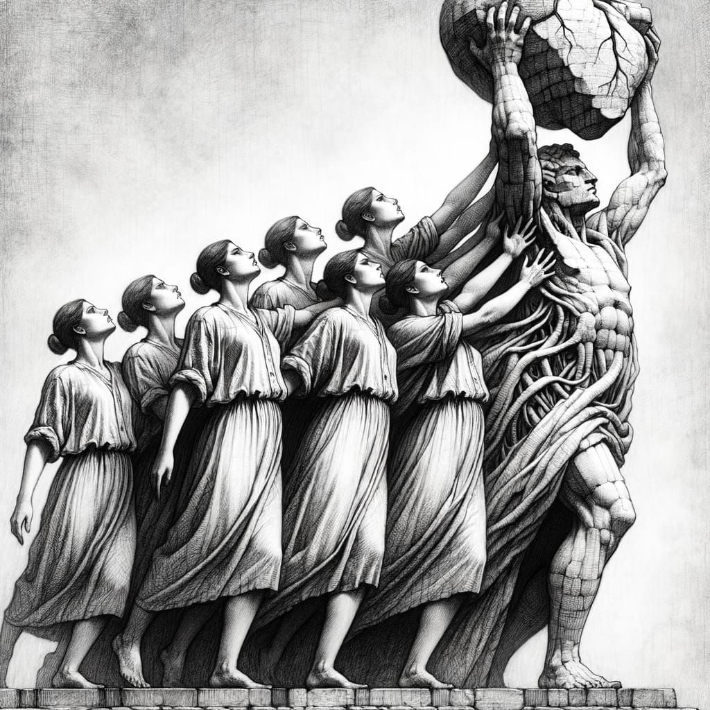 Aristocratic Man Statue with Women Offering Heart