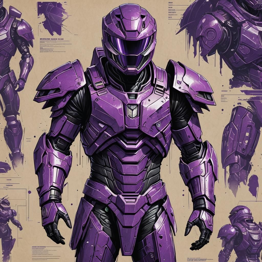 Purple Power Ranger Armor Schematic in Detailed Style