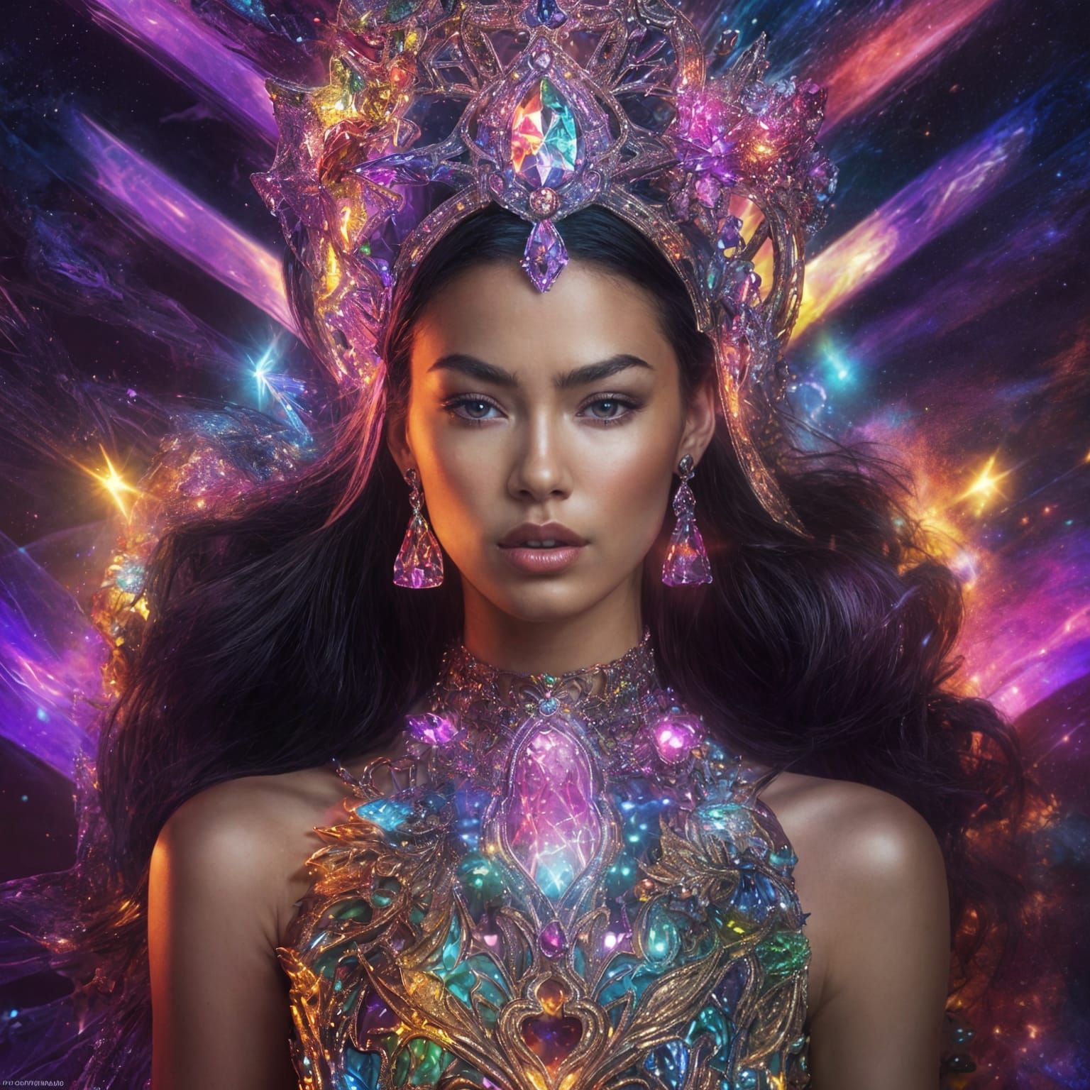 Fantastical Princess Wears Glowing Pendant in Vibrant Colors