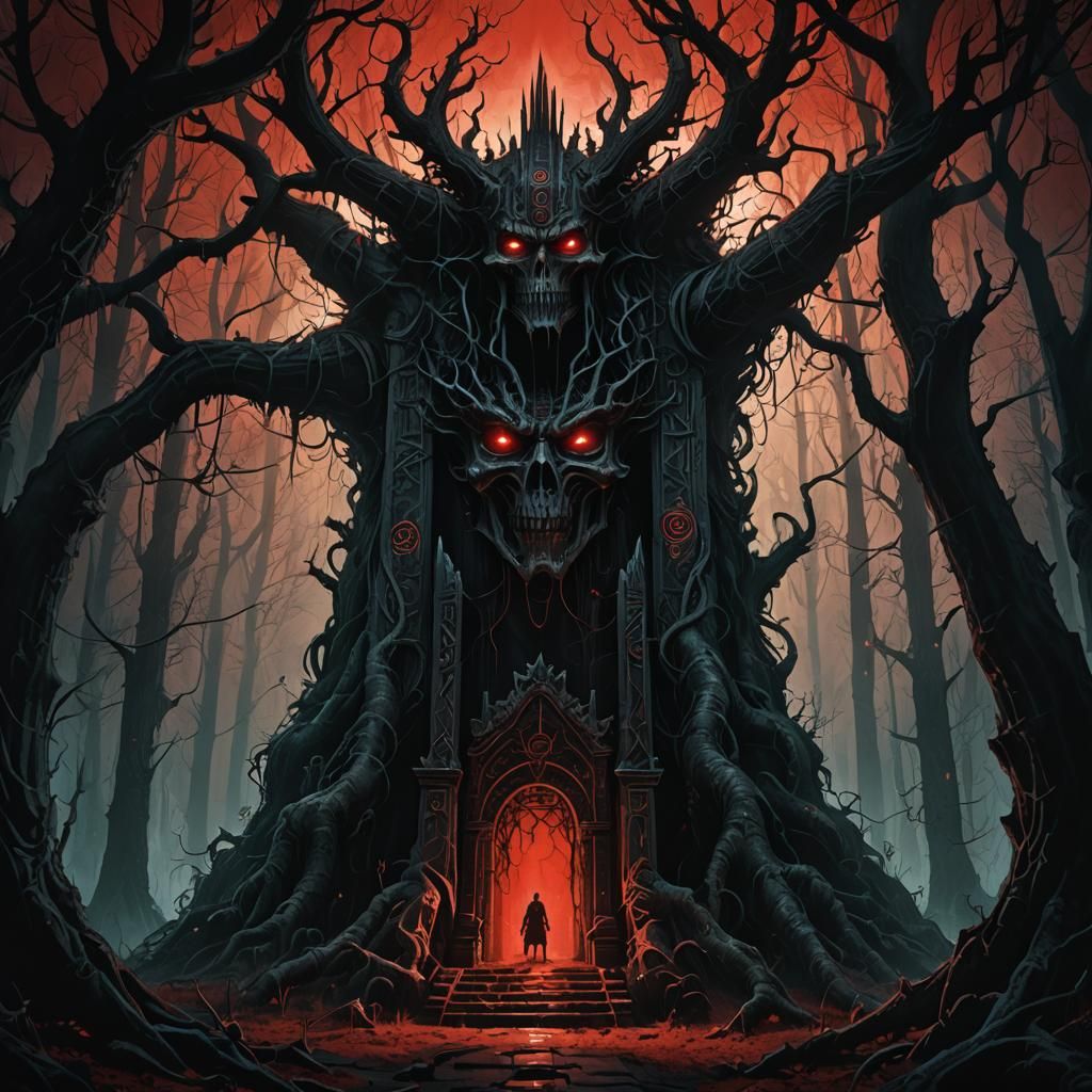 Dark Fantasy Shrine in Eerie Forest