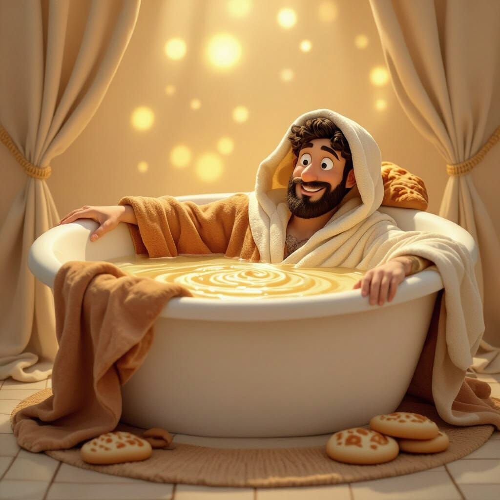 Pita Bread Man in Hummus Tub, Whimsical Art