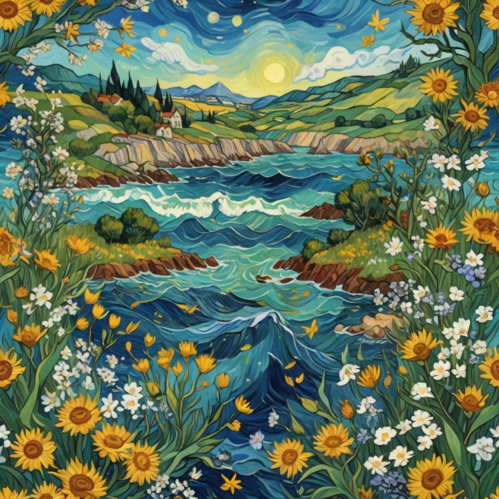 Van Gogh Style Mother's Day Ocean Vector Art