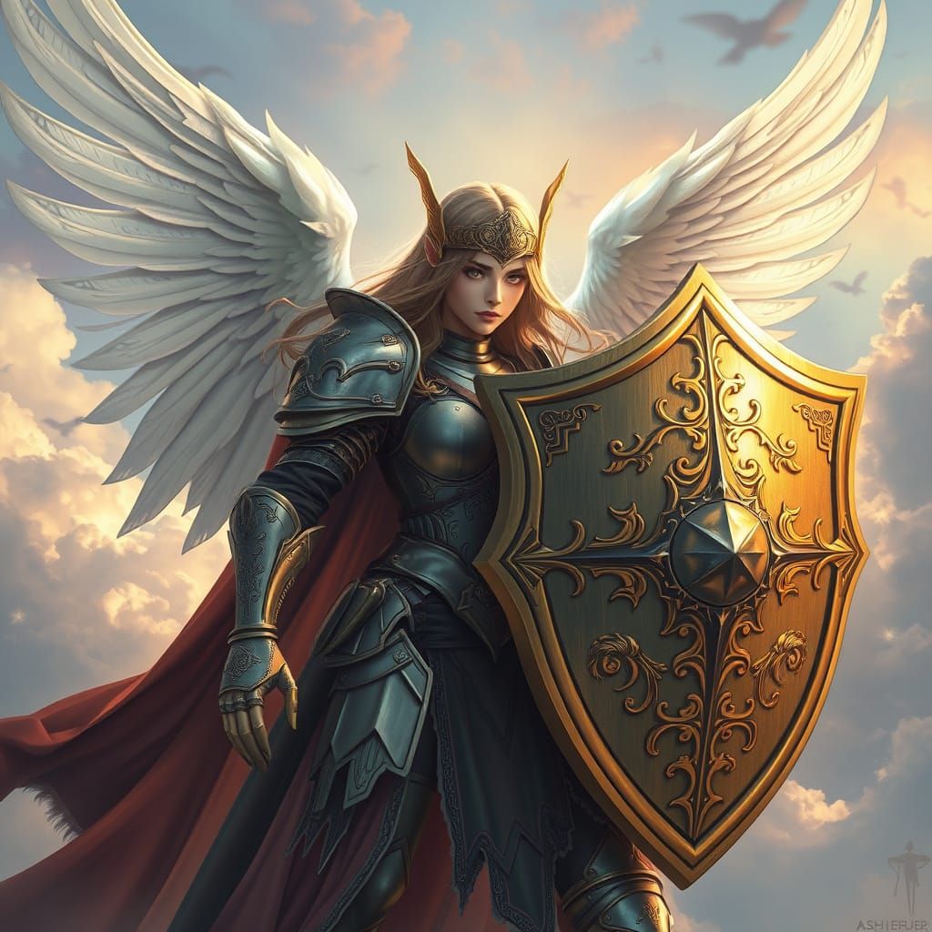 Angelic Knight with Holy Shield, Ethereal Digital Art