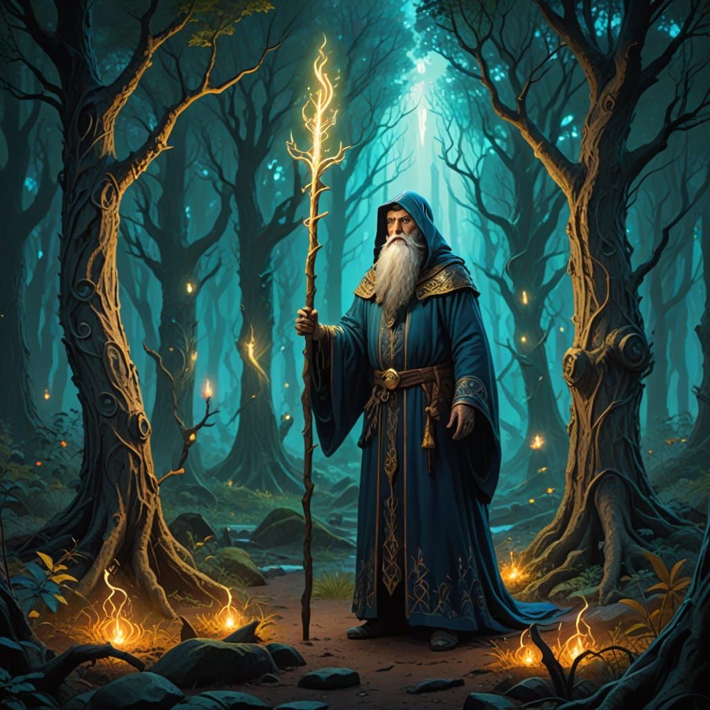 Epic Fantasy Wizard in Mystical Grove