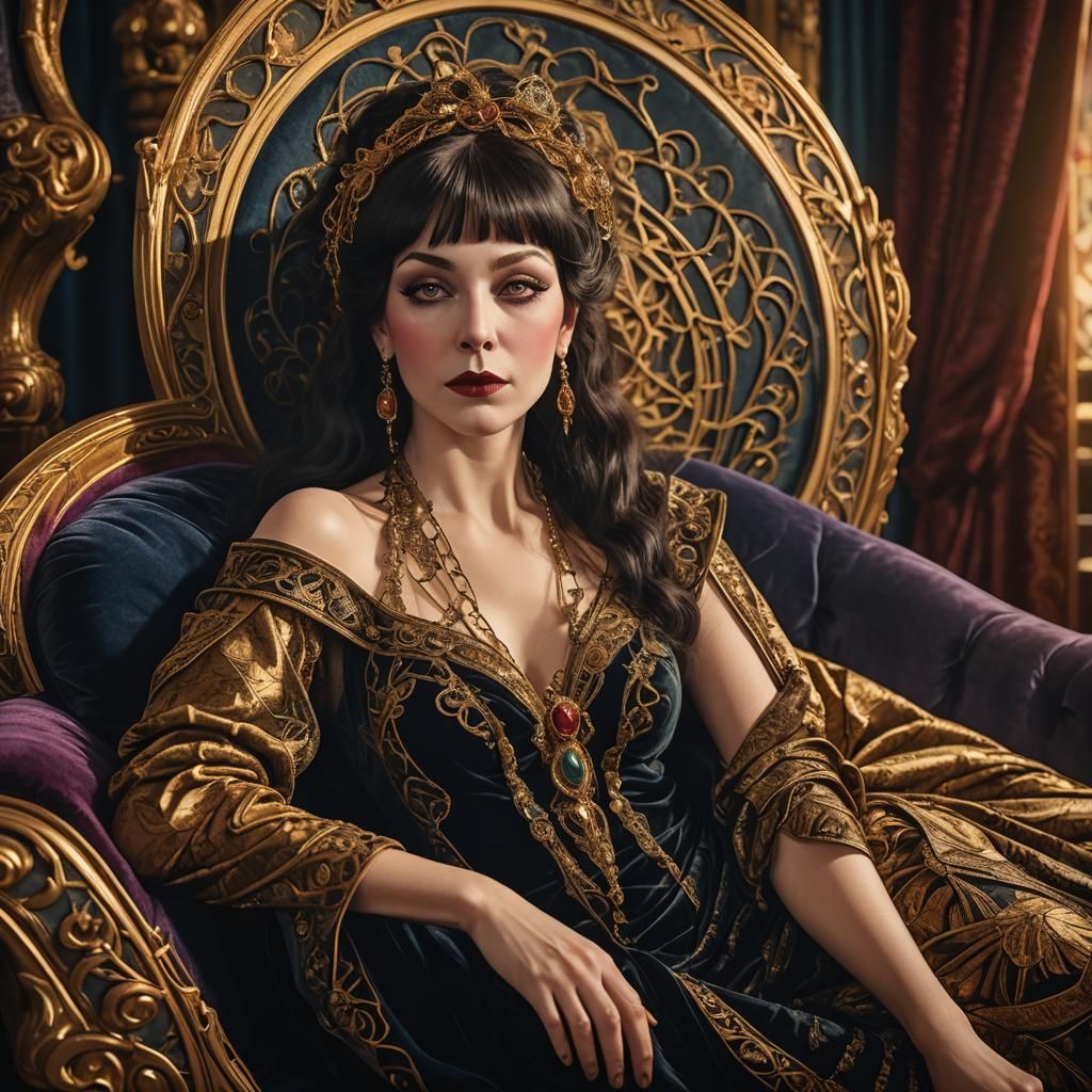Art Nouveau Portrait: Elvira Lounging in Velvet Room