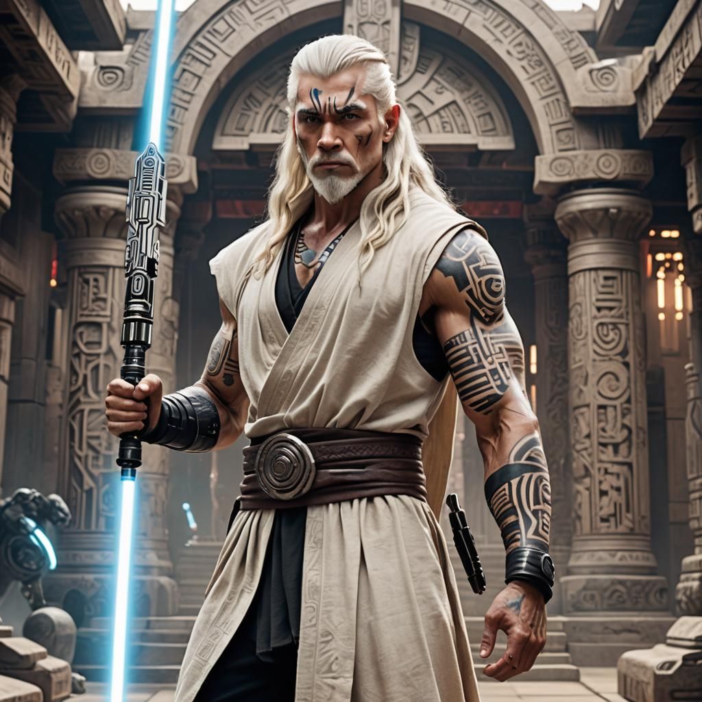 Futuristic Jedi Warrior with Tribal Tattoos
