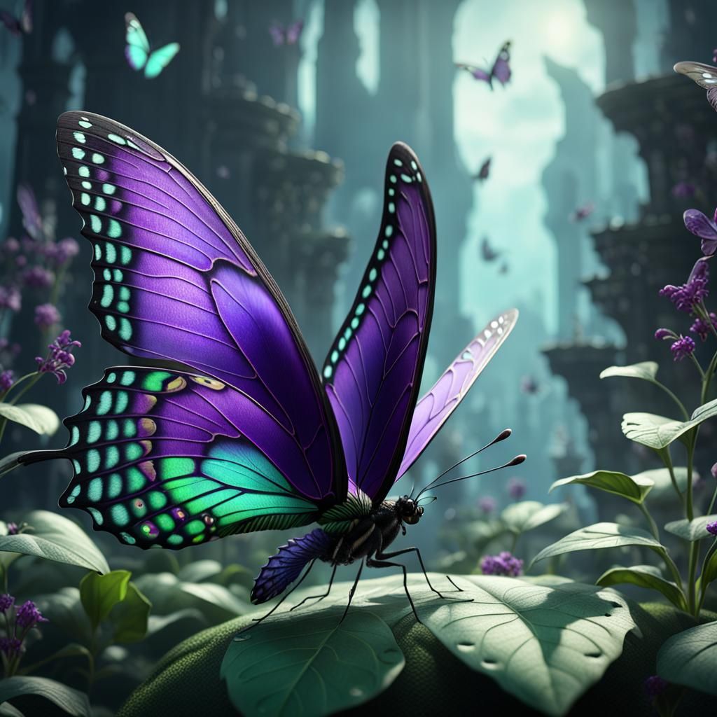 Green and Purple Butterfly Fantasy Concept Art
