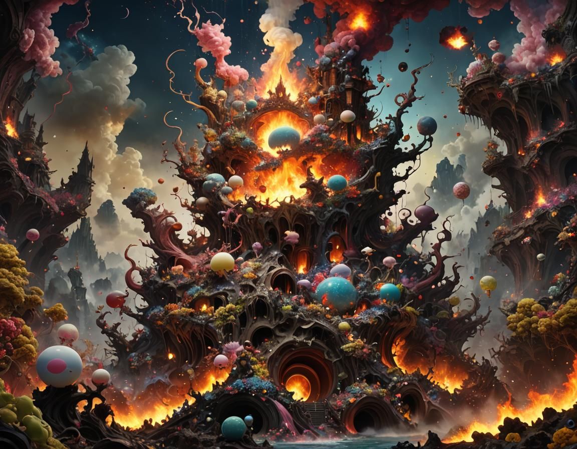 Surreal Inferno: Detailed Matte Painting in 8k