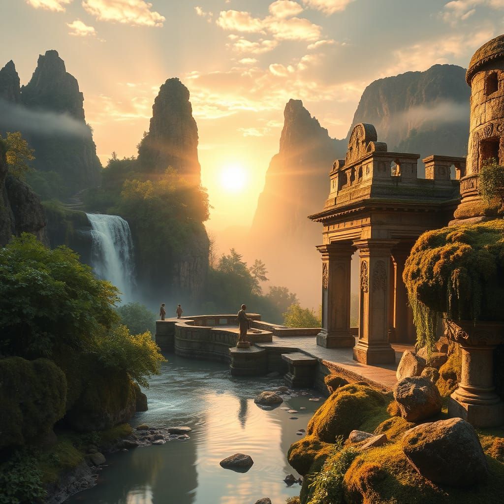 Hidden Valley Ruins in Golden Light, Digital Art