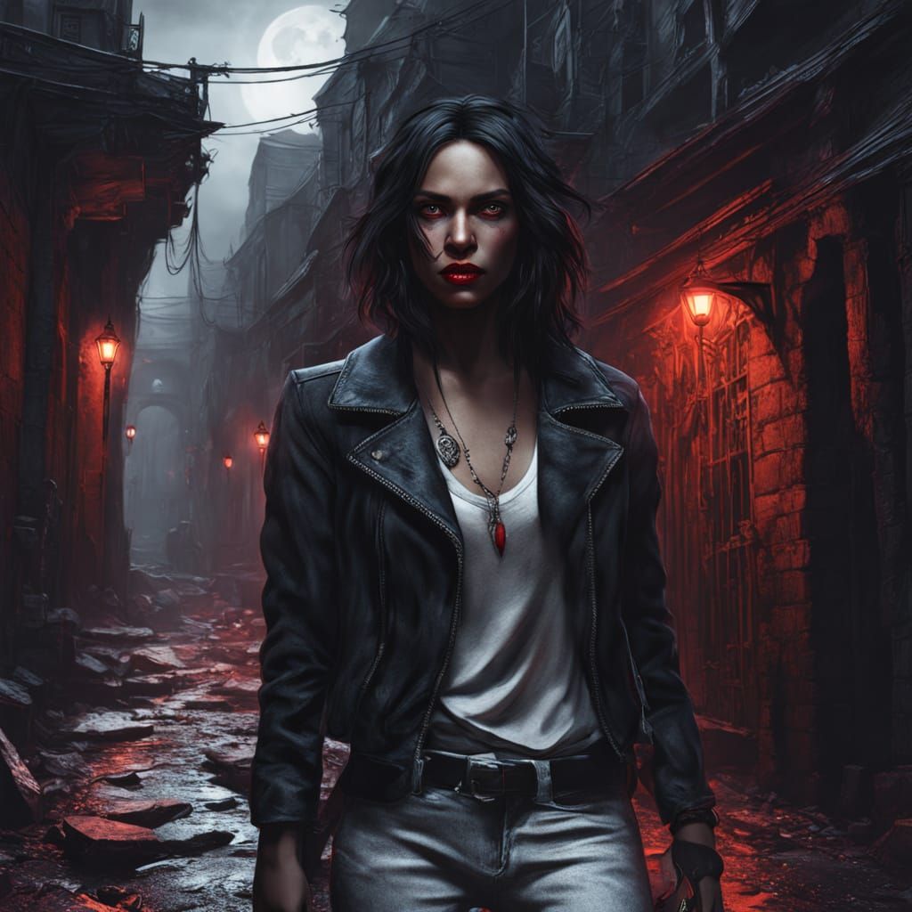 Dark Fantasy Latina Vampire in Moody Alley