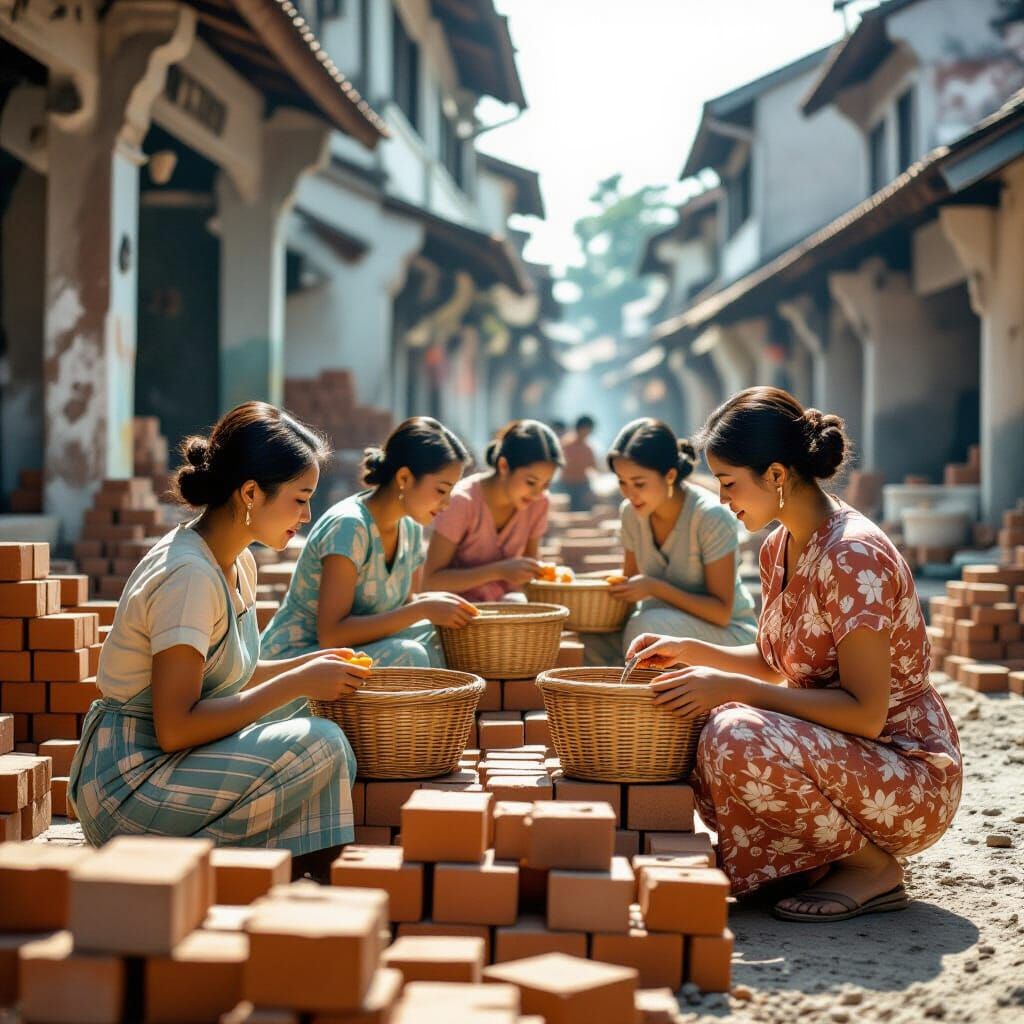 1940s Singapore Construction Workers Lunch Break Vintage Pho...