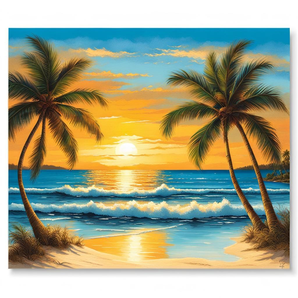 A breathtaking postcard capturing the serene beauty of a tropical beach sunset.