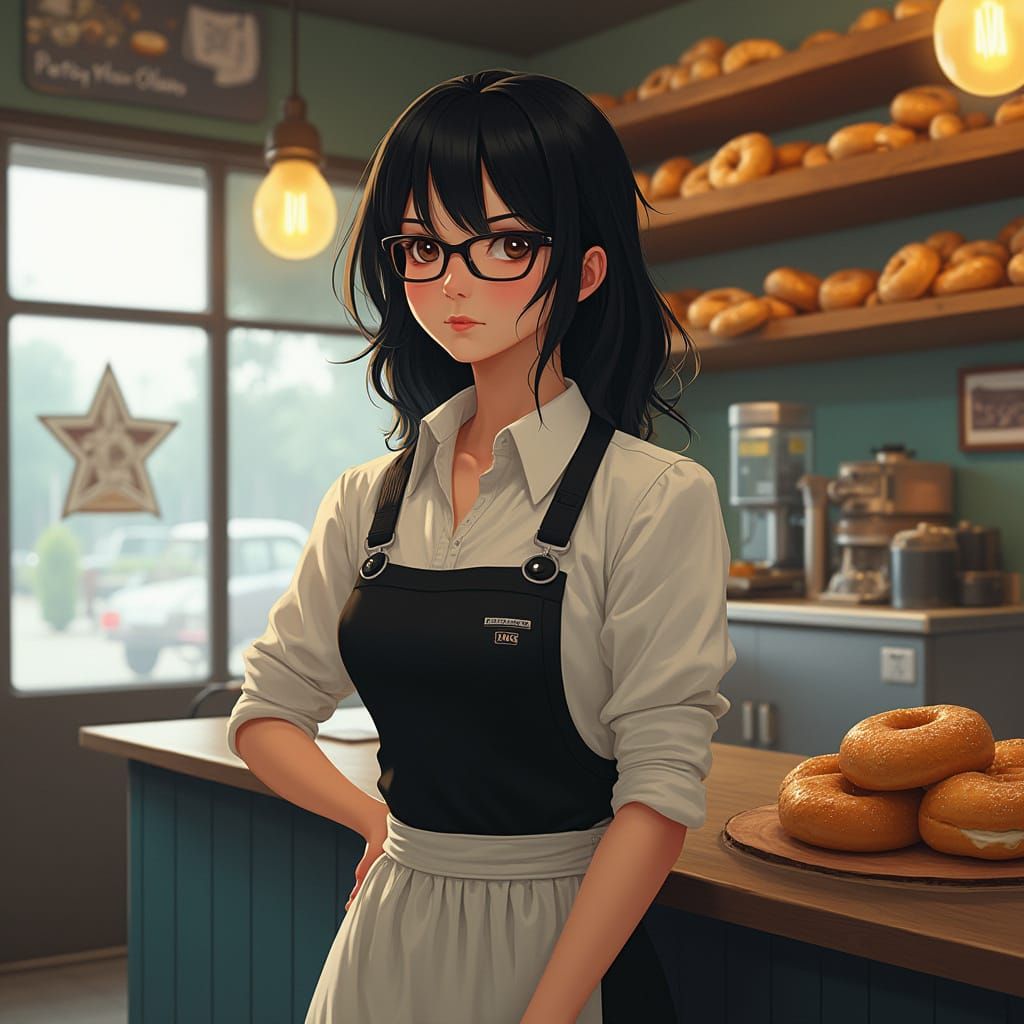 Hyperrealistic Portrait in a Bagel Shop