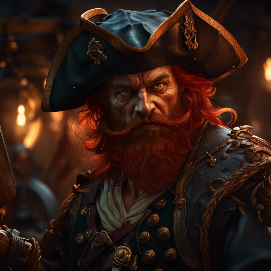 Redbeard Pirate Portrait in Dark Fantasy Style