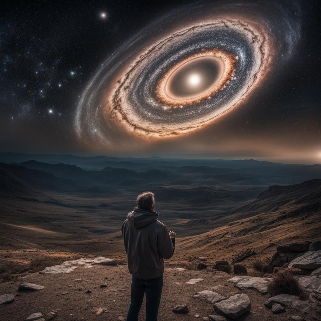 Astronomer Spotting a Disk Galaxy in HDR