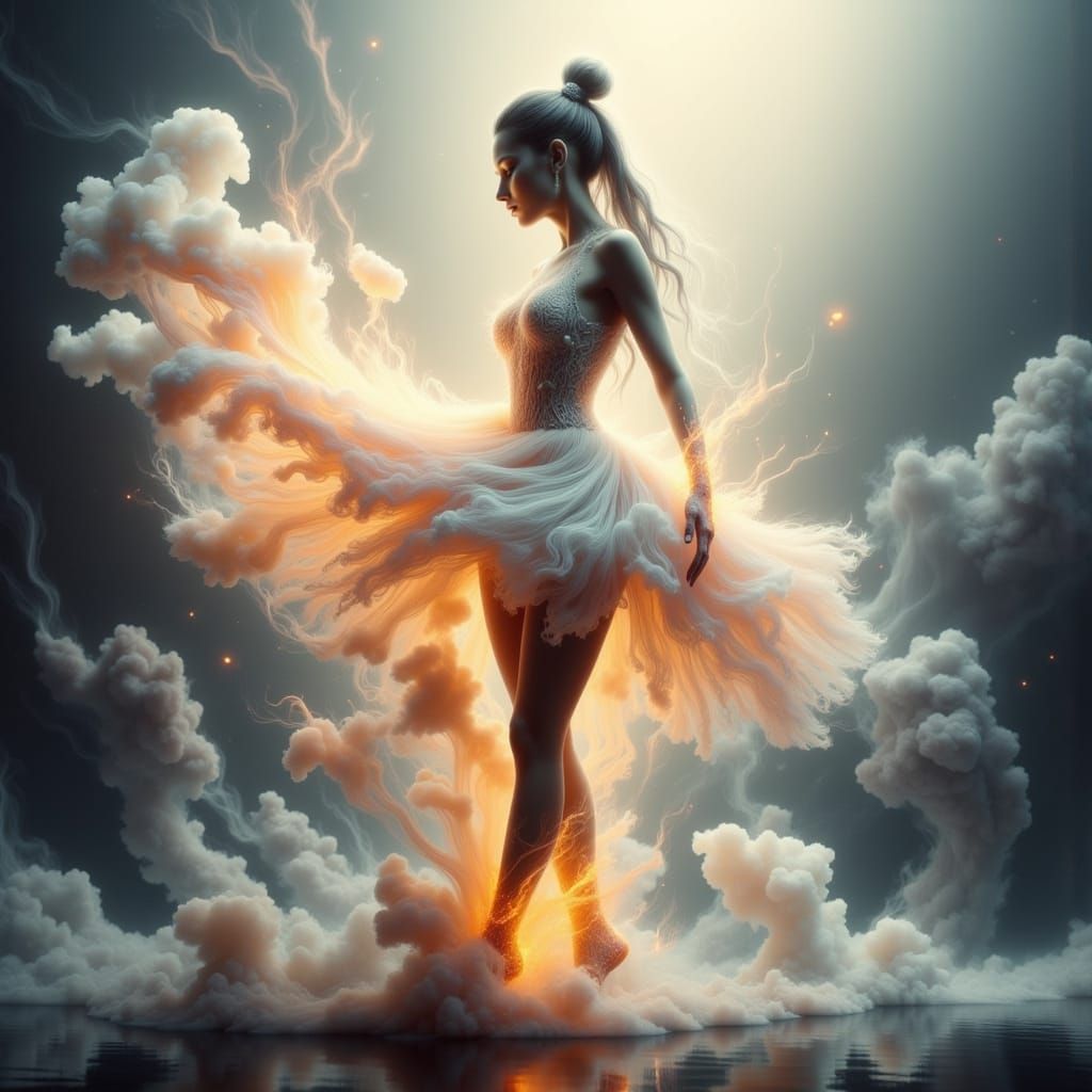 Dreamlike Ballerina in Ethereal Smoke