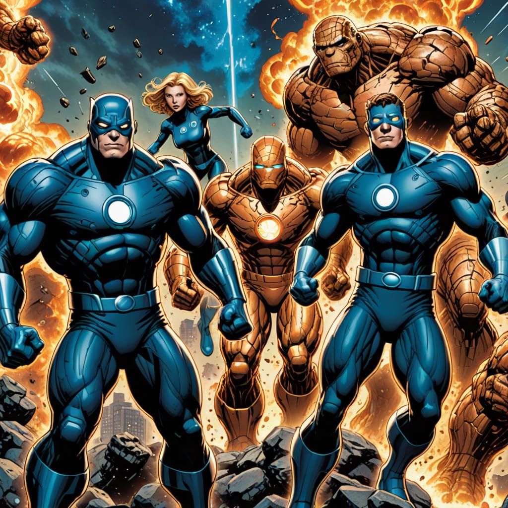 Fantastic Four Confront Cosmic Threat in Vibrant Comic Style