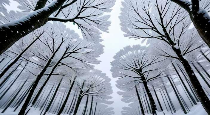 Origami Winter Forest Landscape with Snowflakes