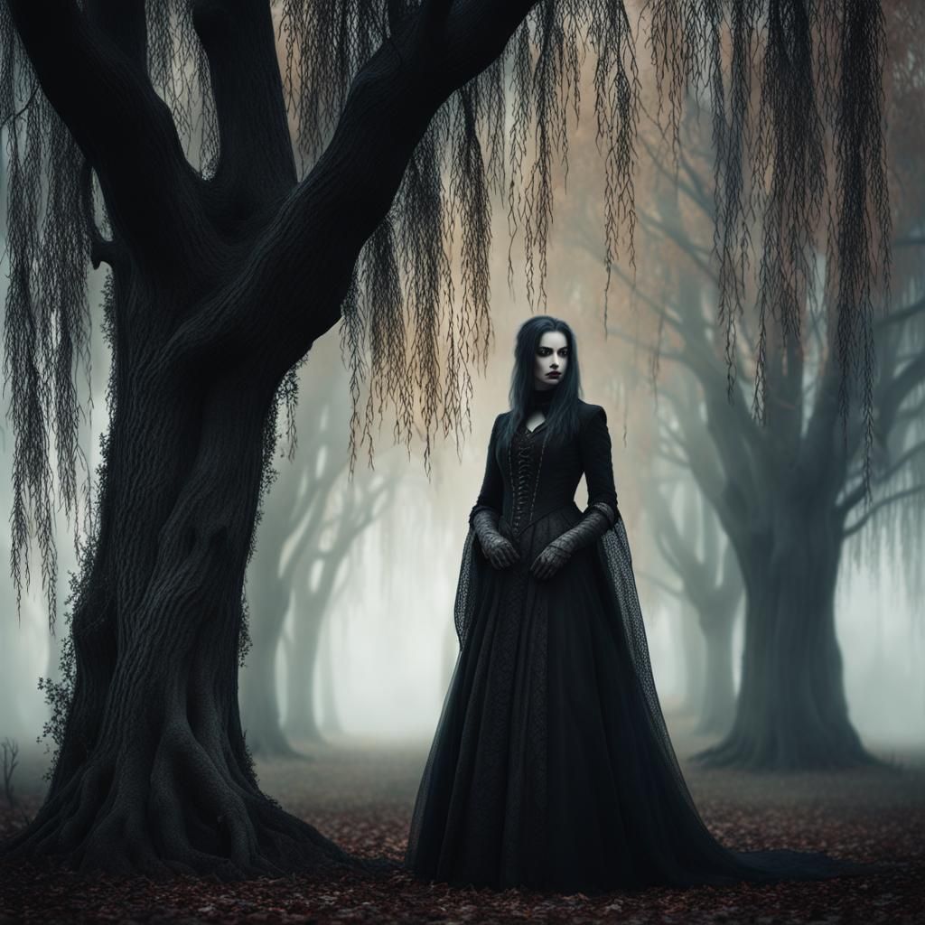 Gothic Ghoul in Foggy Renaissance Landscape