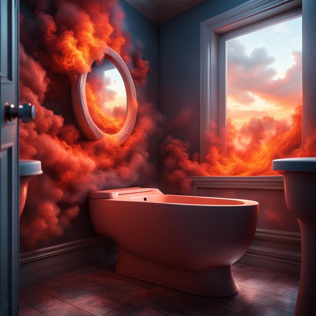 Frozen Fire Clouds in Toilet Bowl: Fantasy Art