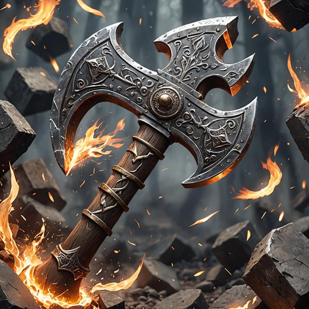 Godlike Metal Axe Engulfed in Fire