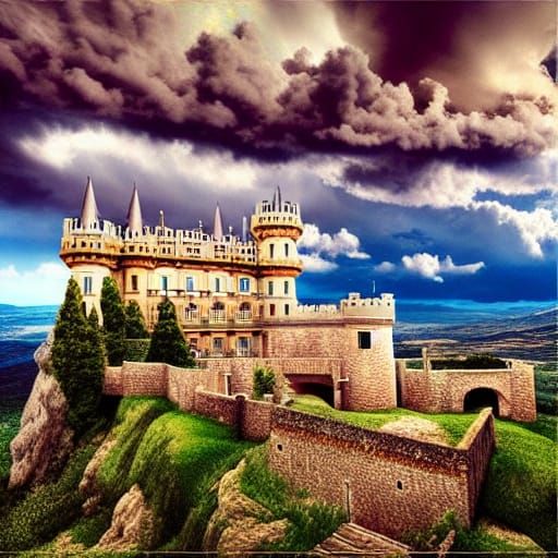 Majestic Castle in Spain Under Dramatic Sky