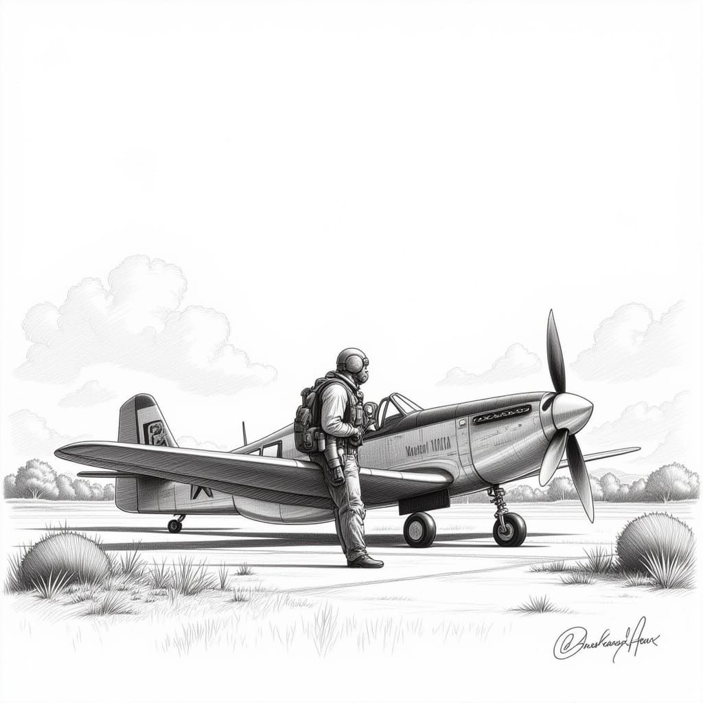 P-51 Mustang Fighter Plane Sketch