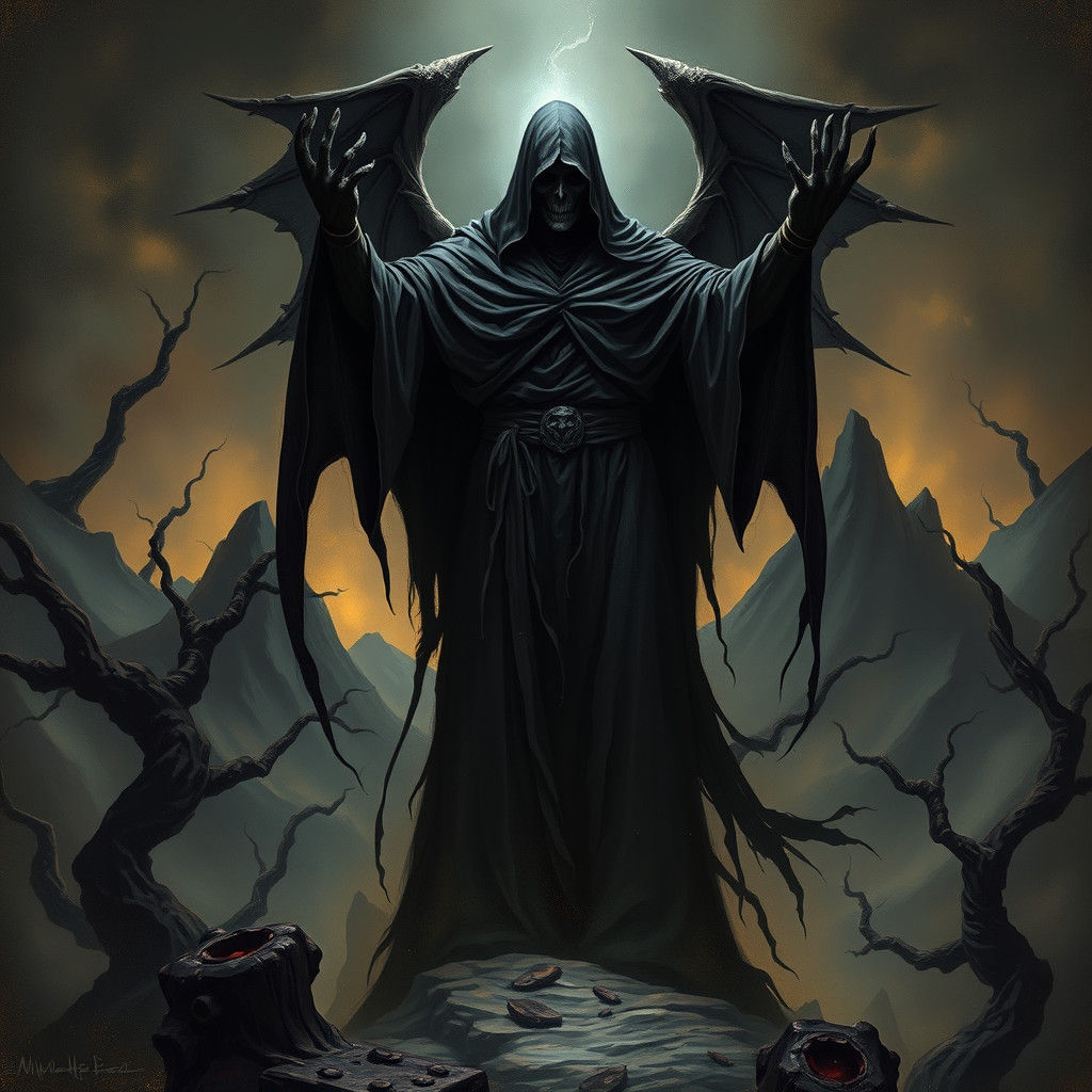 Ominous Figure in Gothic Twilight Landscape