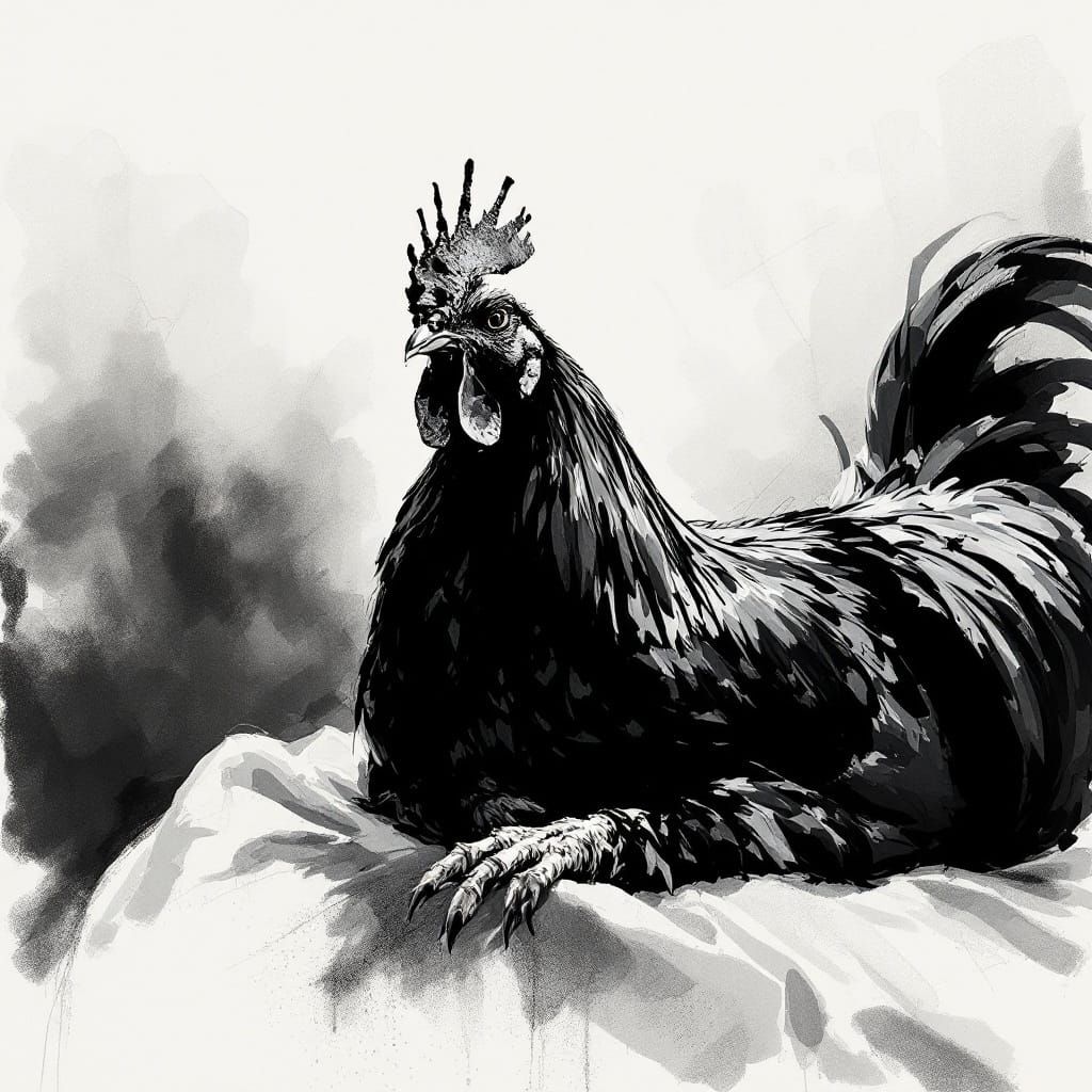 Rooster Lounging in Sun, Fashion Editorial Style