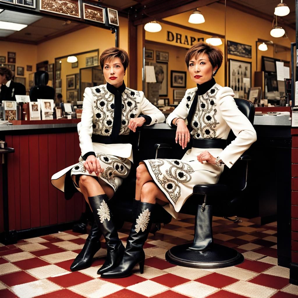 Businesswomen with Short Hair in Embroidered Suits